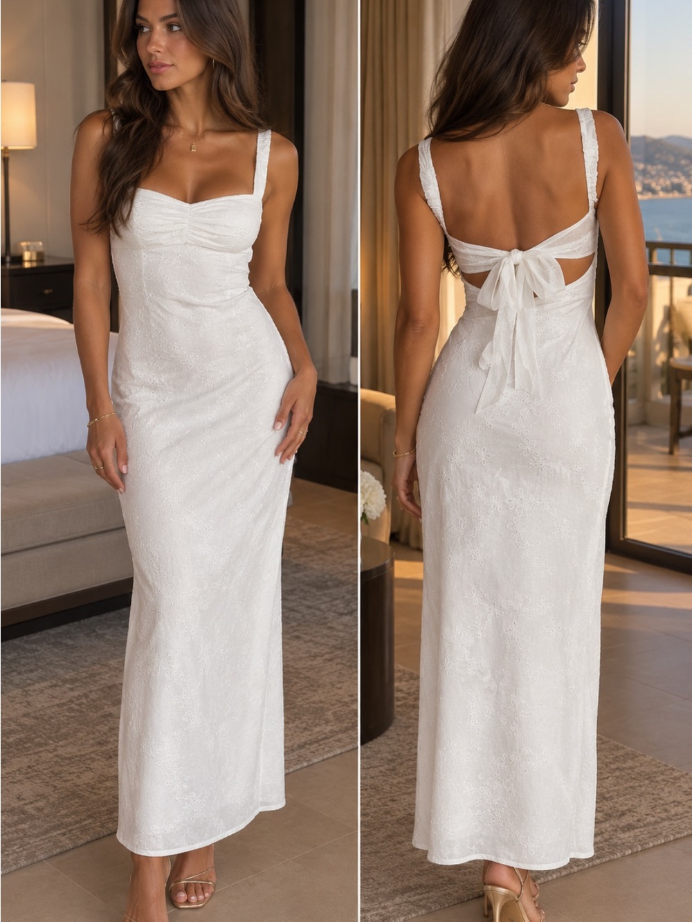 Princess Polly White Lace Tie-Back Maxi Dress